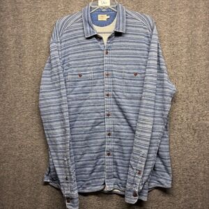 Faherty Mens XL Indigo Dyed Striped Knit Button Down Shirt Blue Long Sleeve
